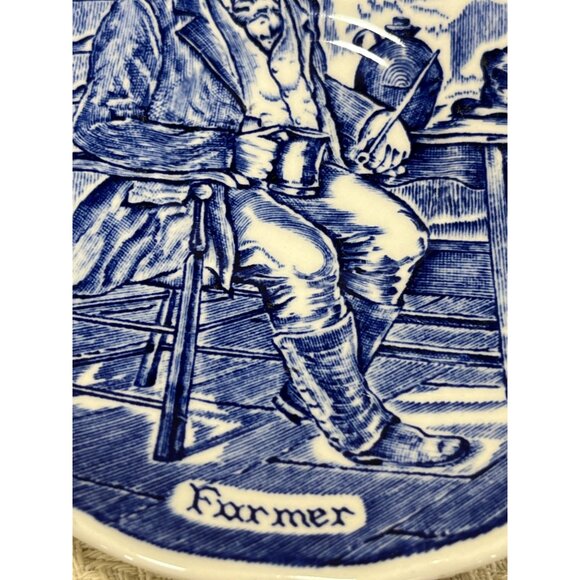 Vintage Blue & White Farmer Plate England Trade Mark 1835 Porcelain Decor - Picture 5 of 12